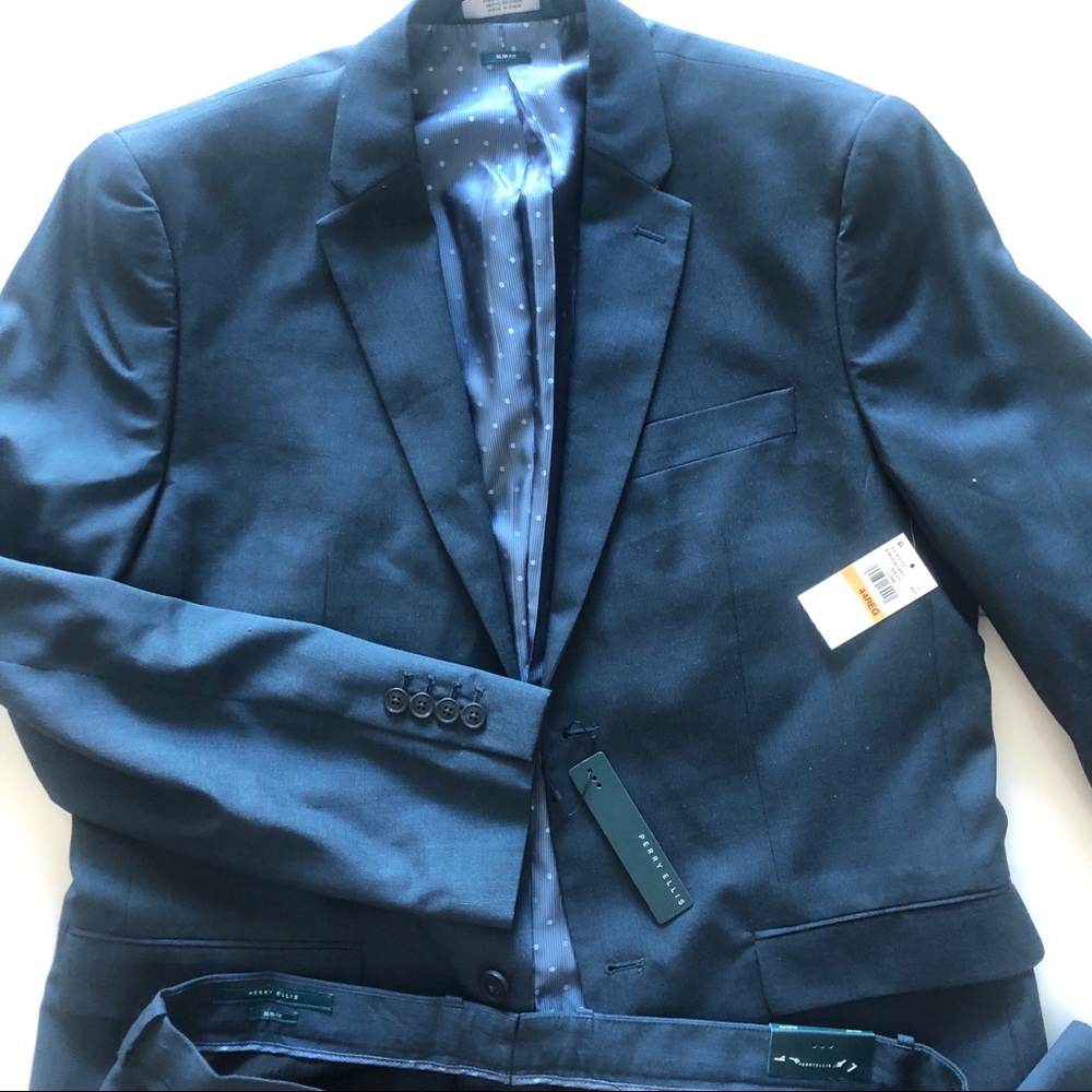 Perry Ellis Navy Blue Slim Fit Suit